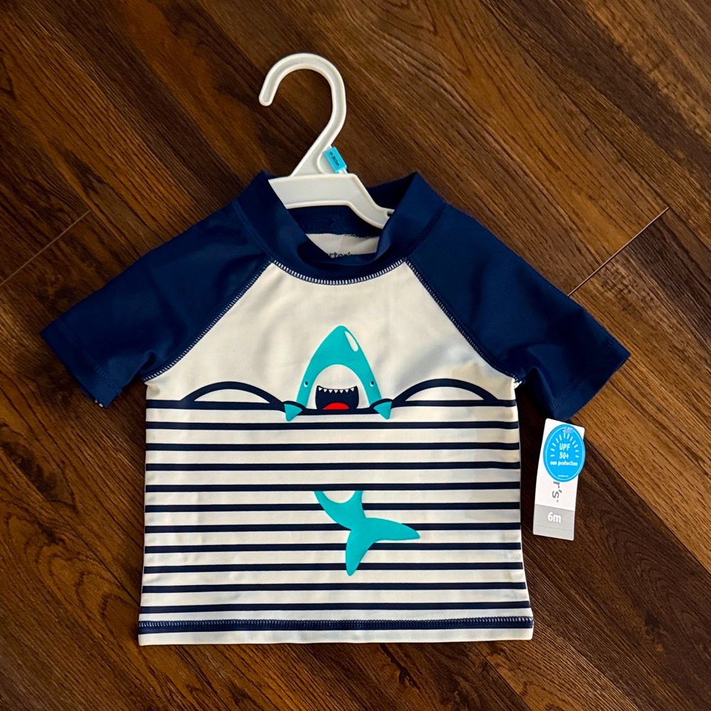Navy and White Shark Print Kids Swim Shirt by carters UPF 50+ by carters